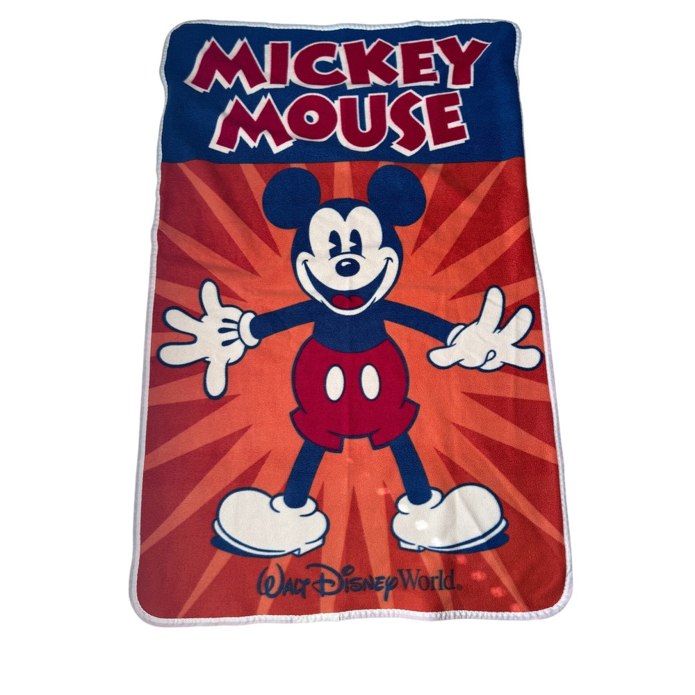Disney Parks Mickey Mouse Walt Disney World Fleece‎ Throw Blanket Red Blue White